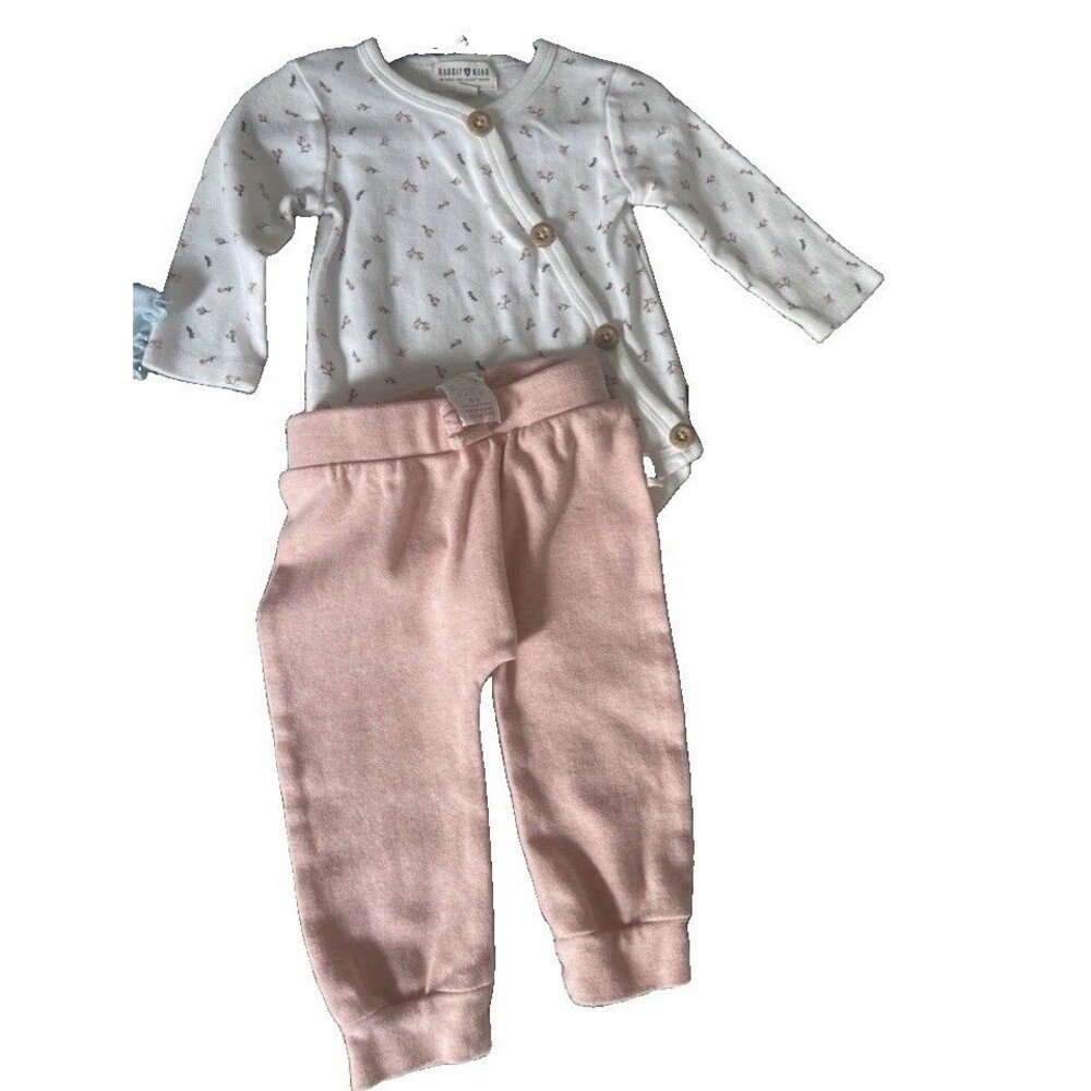 Rabbit Bear Girls 2pc Pants Set 6-9M Floral Bodysuit Pink Pants Knit